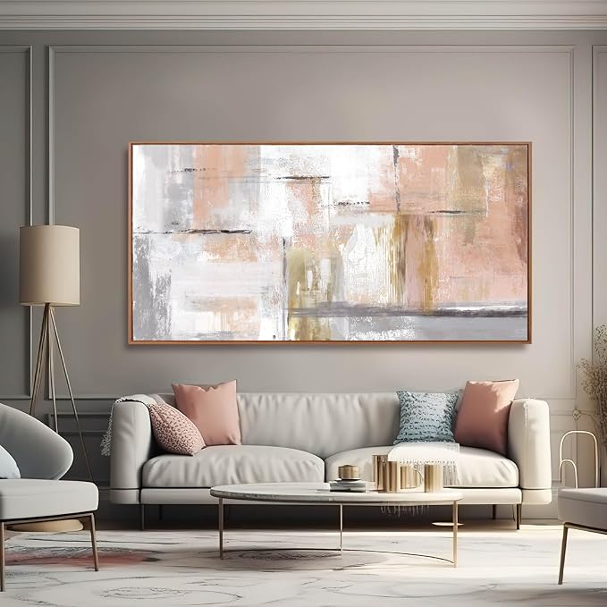 Kureful Abstract Wall Art Gold Wall Decor for Girl Pink Pictures for Living Room Hand Painted Painting for Bedroom Home Office Wall Decorations 24"x 48"