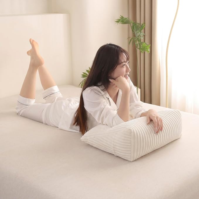 Corduroy Wedge Reading Pillow for Bed, 3 Sizes, 4 Colors for Bed, Sofa, Office Chair (White, Medium 19 * 16 * 7in)