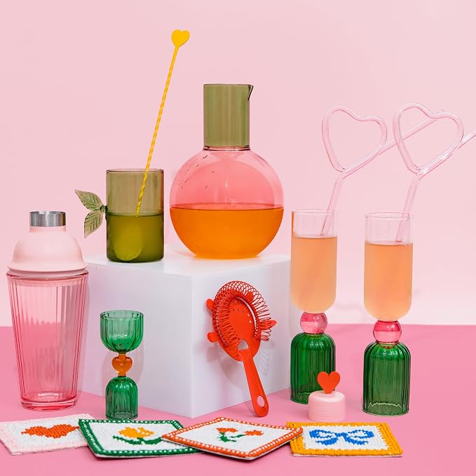 ban.do Cute Glass Water Carafe, Cherry | Colored Glass Bedside Water Pitcher, Novelty/Unique/Fruit Pitcher and Cup Set for Functional Home Decor