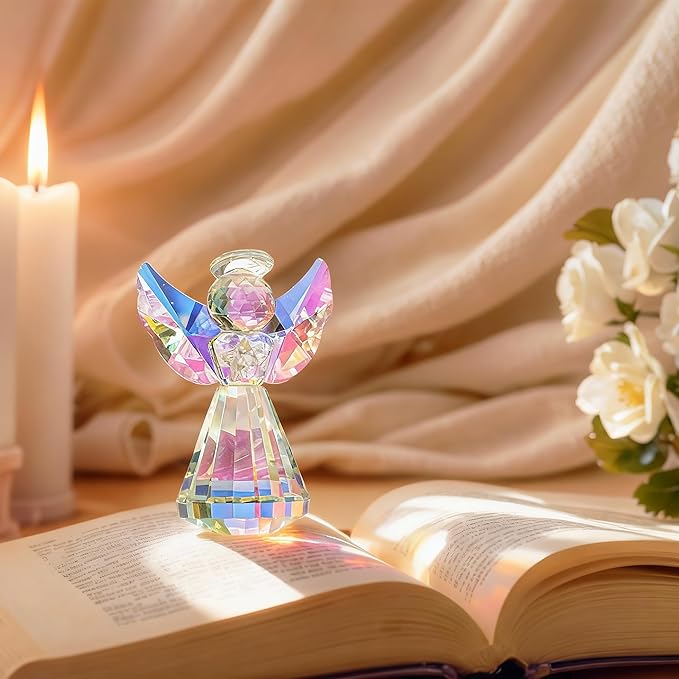HDCRYSTALGIFTS Colorful Crystal Guardian Angel Figurine Gifts for Women 3.4'' Glass Angel Statues for Valentine's Day Wedding Home Table Decoration Collectible