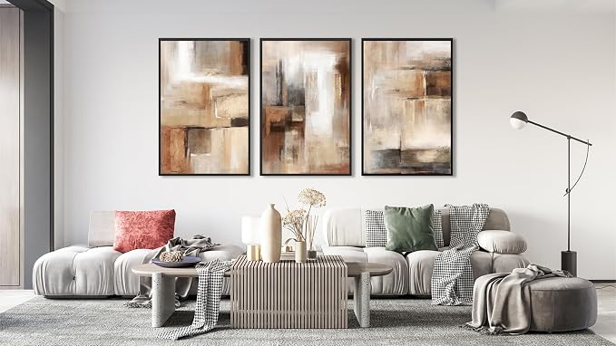 ASDCEUTICALS Large Canvas Wall Art - Brown and Beige Abstract Pictures for Living Room Vintage Wall Decor Retro Rustic Paintings Black Float Framed for Bedroom Dinning Room 16" X 24" X 3 pcs