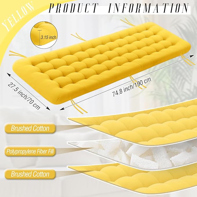 Vercraft Long Floor Cushion Large Floor Cushion with Brushed Cotton 74.8 x 27.5 x 3.15 in Jumbo Lounger Pillow for Outdoor Indoor Bay Window Meditation Yoga Reading Sleeping(1 Pc,Yellow)