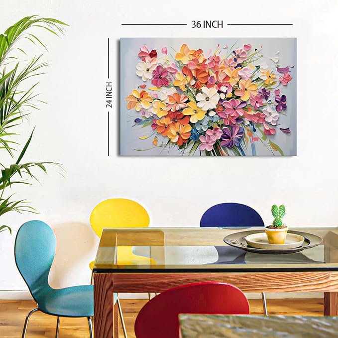 Colorful Wildflower Wall Decor Orange Daisy Flower Canvas Wall Art for Girl Women Bedroom Picture Nature Floral Bouquet Painting Prints Farmhouse Spring Botanical Artwork Kitchen Decoration 24x36"