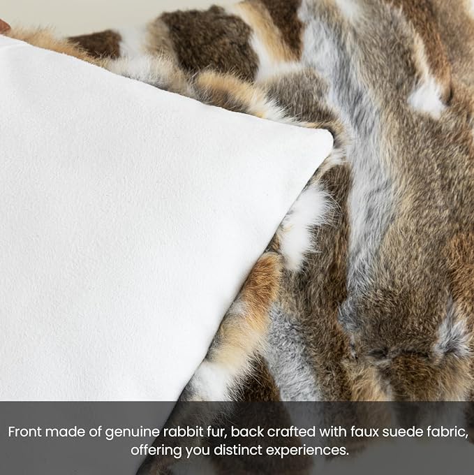 MOOX Rabbit Fur Pillow Covers Set of 2 Fur Throw Lumbar Decorative Pillow Fuzzy Soft Fluffy Genuine Animal Skin 18"x18" Sofa Couch Bed Cover, Couch-Yellow White