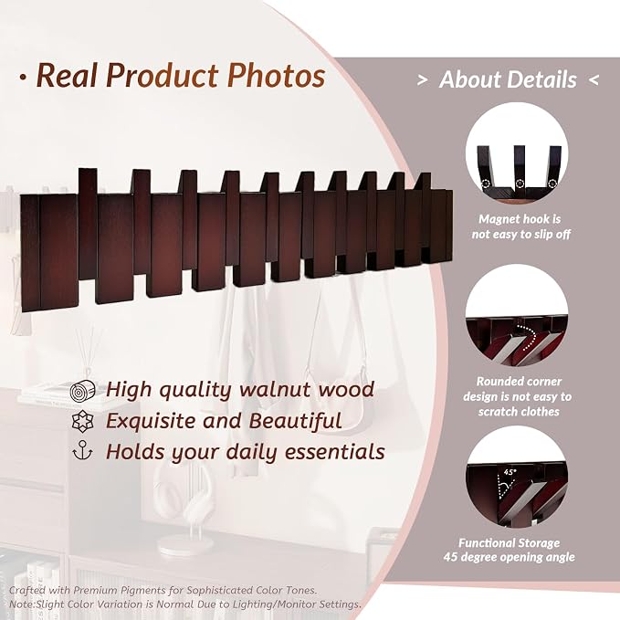 12-Hooks Wood Piano Coat Rack Wall Mount Wooden Coat Rack Wall Mount Coat Hooks Wall Mount Wall Mounted for Hanging Clothes,Towels，Space Saving Piano Coat Hanger for Entryway, Bedroom, Mudroom