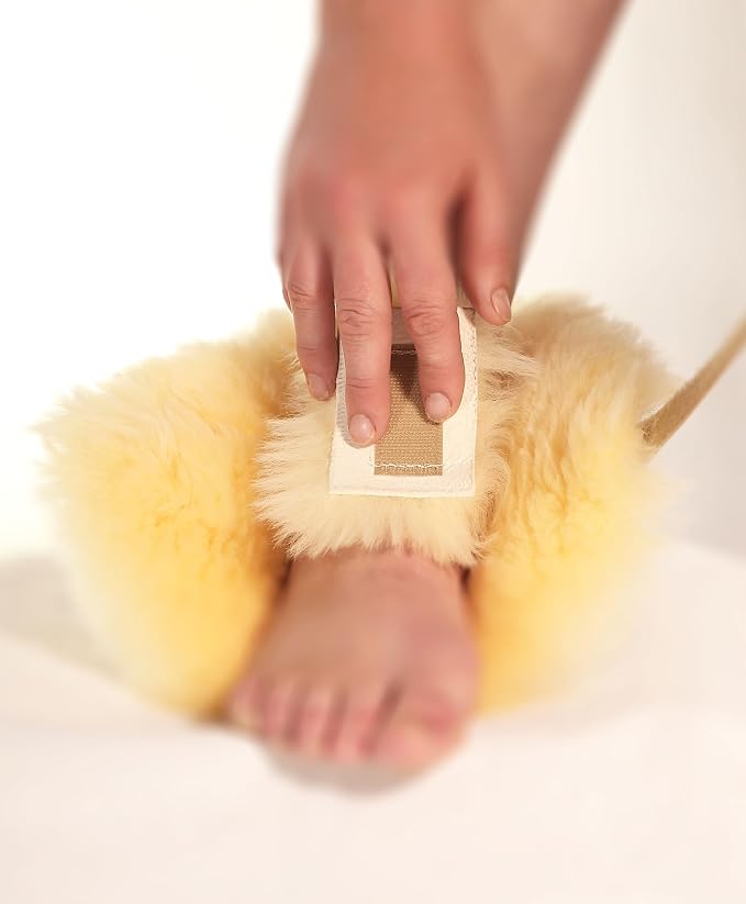 Sheepskin Ranch Sofsheep Medical Sheepskin Heel Protector, Pressure Relief for Bed Sores, Ulcers, Sensitive Skin, Hospital Grade, Chrome Free, Washable, Hypoallergenic, Adjustable, Real Wool, Pair