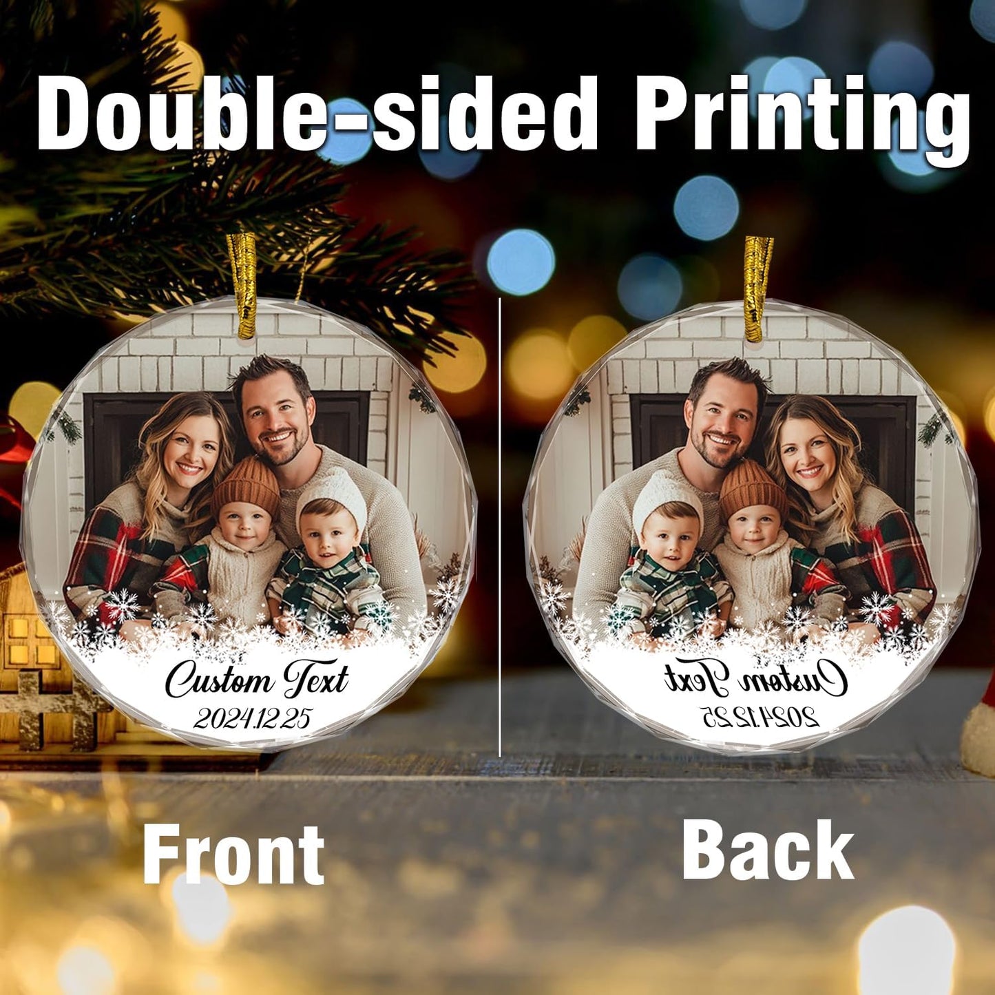 Personalized Photo Text Ornaments, Custom Ornaments for Family Couple Friend Children, Personalized Decorative Hanging Glass Decor, Custom Gifts for Person/Pet, Festival Birthday Gifts