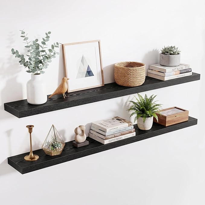 Acovy 55in Long Floating Shelves for Wall Set of 2, Wood Wall Shelves for Bathroom Bedroom Kitchen Living Room Laundry Room, Modern Floating Shelf for Home Decor