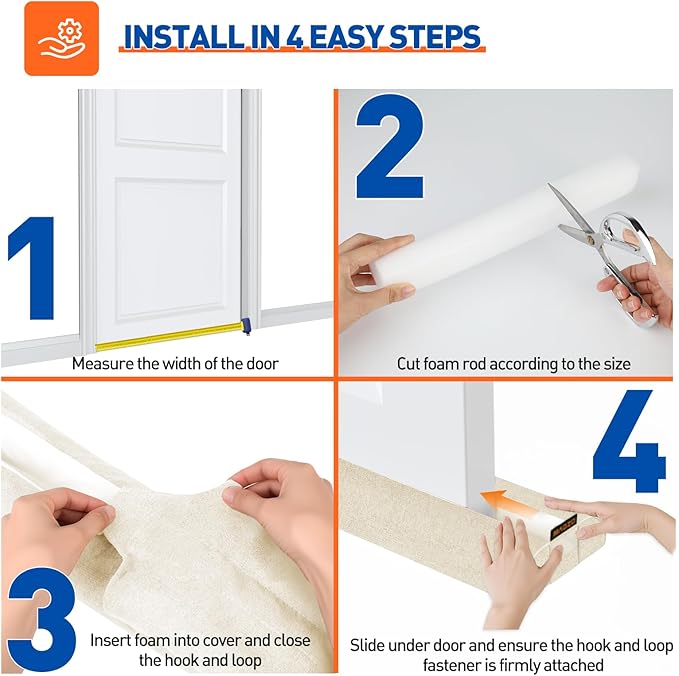 MAGZO Door Draft Stopper, 30 Inch Adjustable Under Door Gap Filler, Fits 26'' - 30'' Bottom Widths, Seals Gaps up to 1.7", Soundproof Sweep Blocks Air, Noise, Light, Dust- White