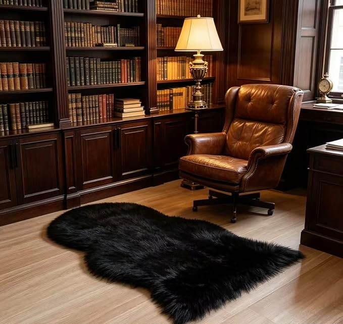 Faux Fur Rug 2 x 3 ft Sheepskin Shaggy Fuzzy Black Area Rug Super Soft Fluffy Plush Carpet for Bedroom Living Room Sofa Floor Kids Room Bedside
