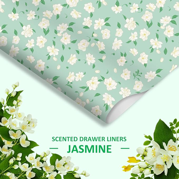 SCENTORINI Jasmine Scented Drawer Liners for Dresser, 6 Sheets Fragrant Drawer Paper Liners Non-Adhesive Paper Sheets for Home Closet, Bedroom Drawers, Kitchen Cabinets Shelf