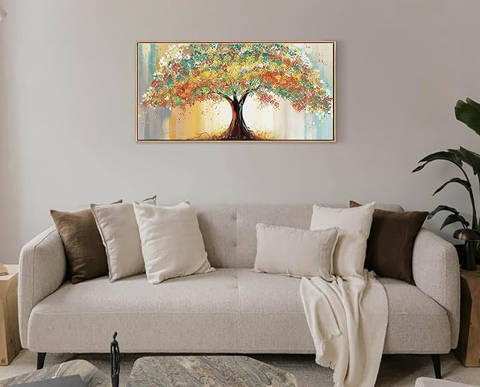 DJSYLIFE Abstract Colorful Tree Wall Art, Modern Canvas Painting | 20x40 Inch Framed Print, Abstract Tree Design, Solid Wood Frame, Ready to Hang, Large Decor for Living Room, Bedroom, Office