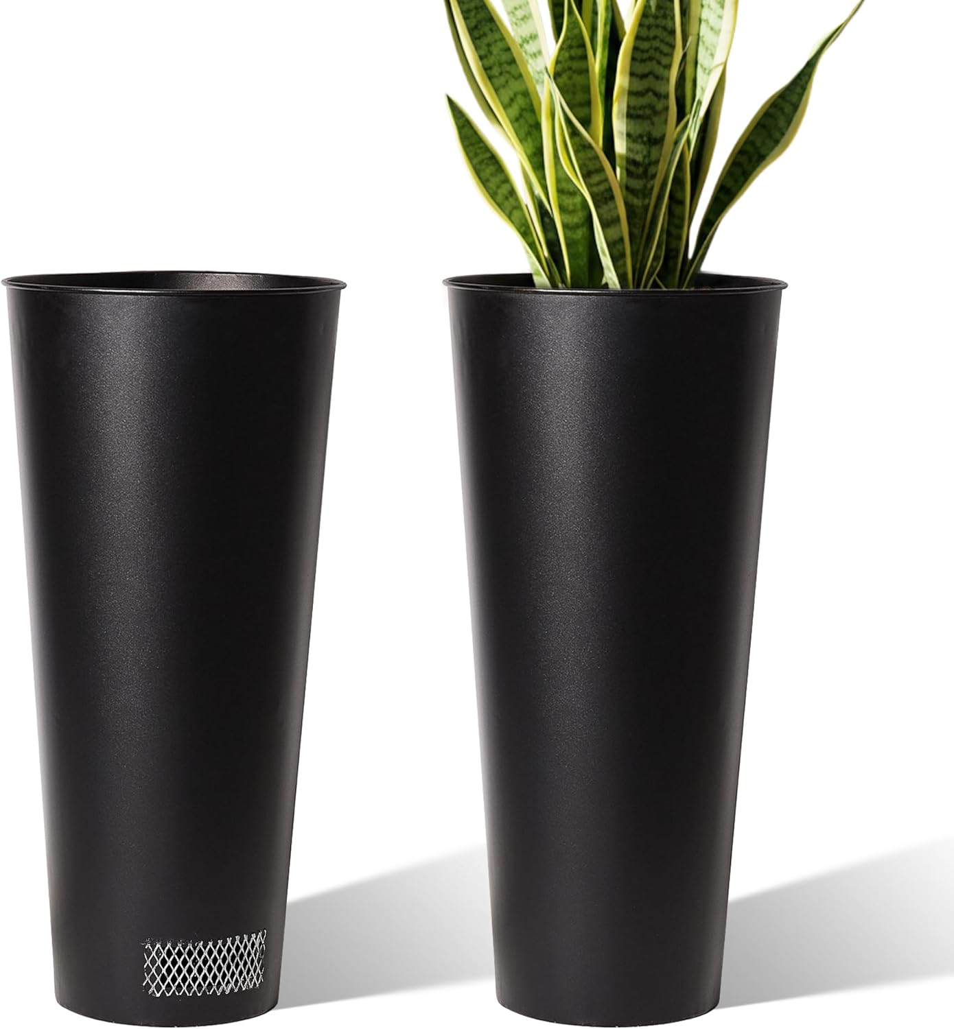 2-Pack 28" Tall Metal Planters - Heavy-Duty Round Flower Pots with Built-in Drainage + Rustic Industrial Finish, All-Climate Deck & Patio Ready Indoor/Outdoor Multi-Scene Garden Vessels