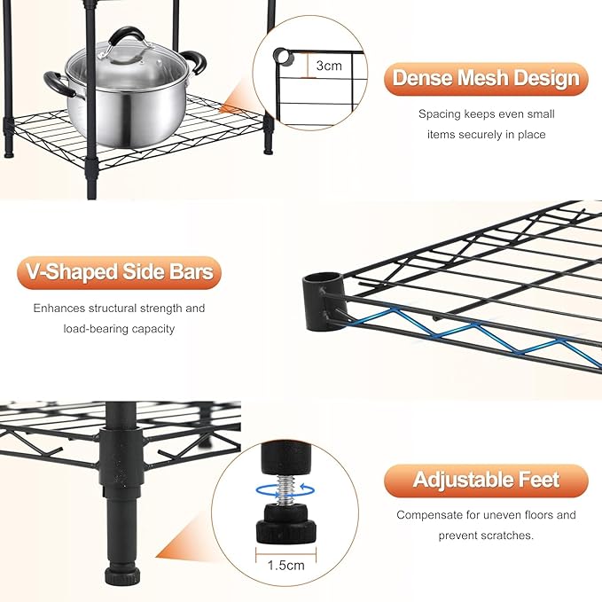 Simple Deluxe 3-Tier Heavy Duty Adjustable Storage Shelf with Wheels, 23.23”W x 13.39”D x 30.31”H, Mobile or Stationary Metal Shelving Unit, Easy Assembly for Kitchen, Pantry, Laundry Room, Black