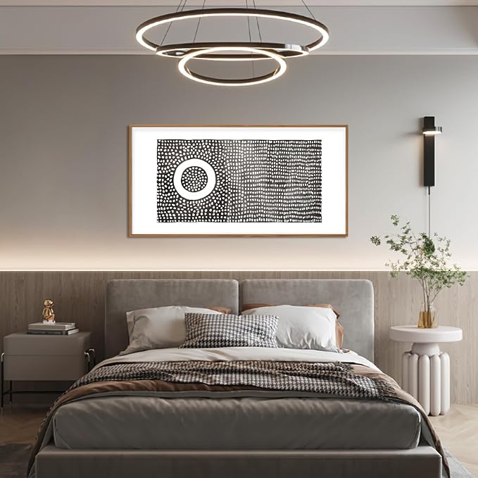 DRACIT Abstract Black and White Framed Canvas Wall Art Set,Minimalist Round Dot Wall Decor,Modern Mid Century Circle Print,Neutral Geometric Artwork for Living Room,Bedroom,Office-20 x40