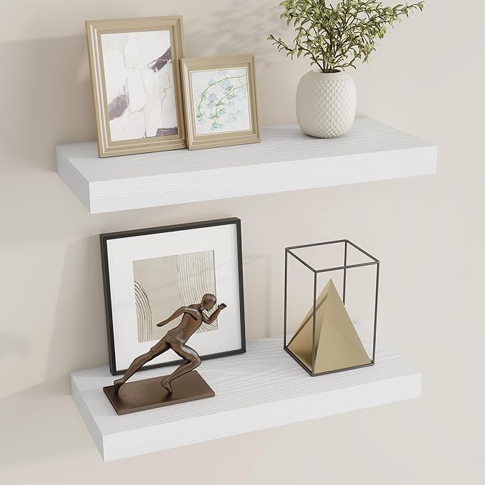 Dreamland 20Inch White Floating Shelves 6.7" Deep Wall Mounted Set of 2 | Wall shelves for bathroom, bedroom, Living Room, kitchen, deep wall mount wood storage display for home decor 20" x 6.7"