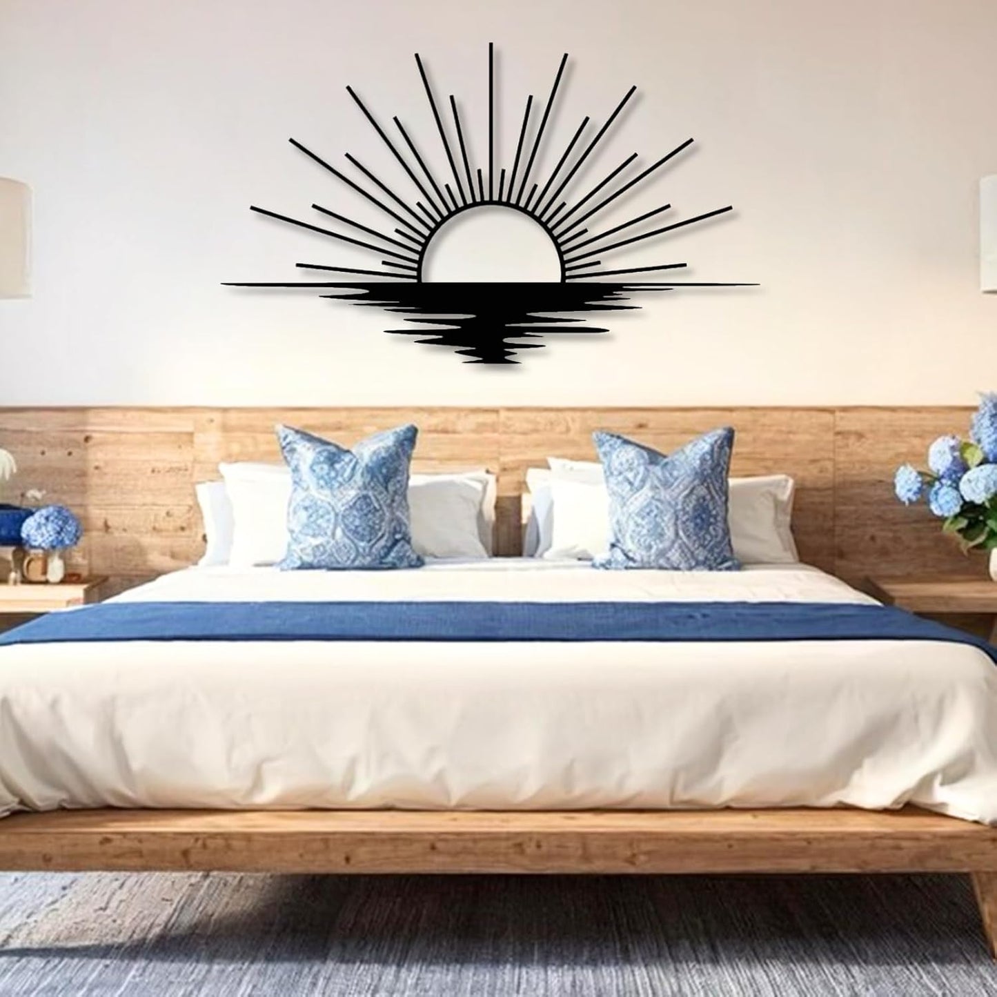 Sunrise Metal Wall Art, Metal Sun Wall Decor, Metal Sun Outdoor Decor, Large Metal Sun Wall Art, Sun Wall Art, Boho Sun Wall Art, Sunshine Metal Sign, Living Room Bedroom Wall Hangings (Black, 47"x 27"| 120x71cm)