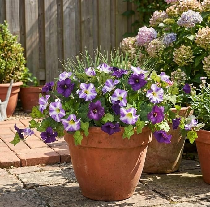 Waipfaru Artificial Plants & Flowers, 4 Bundles UV Resistant Fake Plants Artificial Flowers Outdoors, Realistic Faux Petunias Fake Plants for Home Outside Garden Balcony