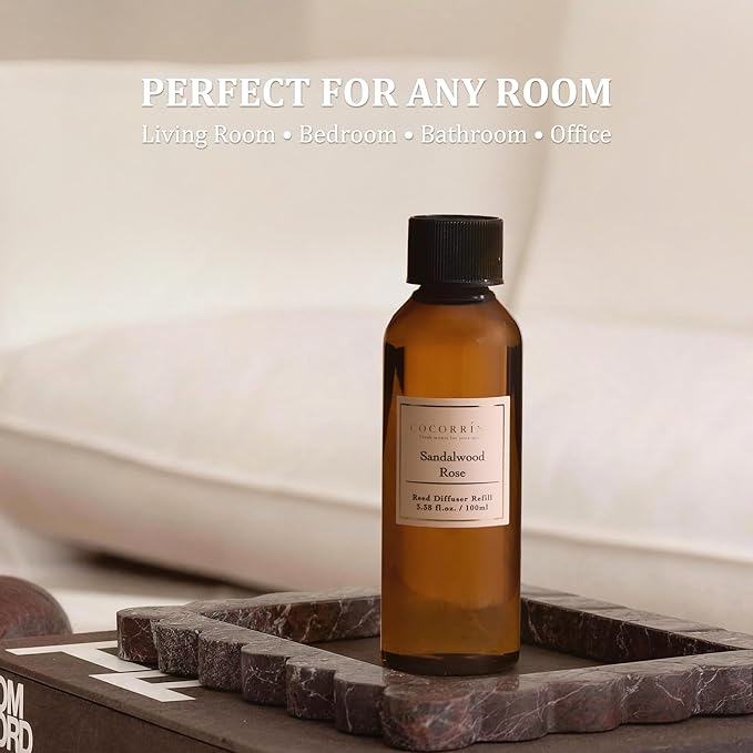 COCORRÍNA Reed Diffuser Refill Set, 10.2oz Scented Oil Refill 3 Pack, Sandalwood Rose, Cherry Blossom, Wild Mint & Eucalyptus, Long Lasting Oil Diffuser Refill with18 Sticks for Bathroom & Bedroom