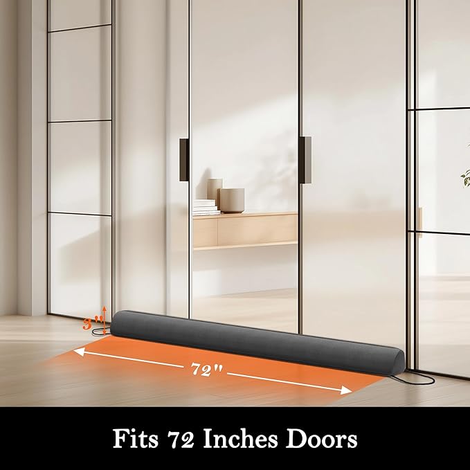 Sunolga Door Draft Stopper Blocks Hot and Cold Air with Removable Washable Cover for Bottom of Door, All-Season Seal for Noise, Light, Wind, Door Sweep for Gaps Up to 3", Home Essentials, 72", Gray
