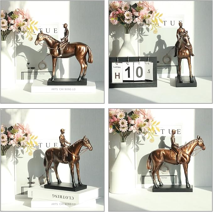 Lukitas Horse Rider Statues and Sculptures, Racing Figurine Home Decor, Equestrian Gift for Horse Lovers, Horseback Riding Ornament, Resin 10.5''
