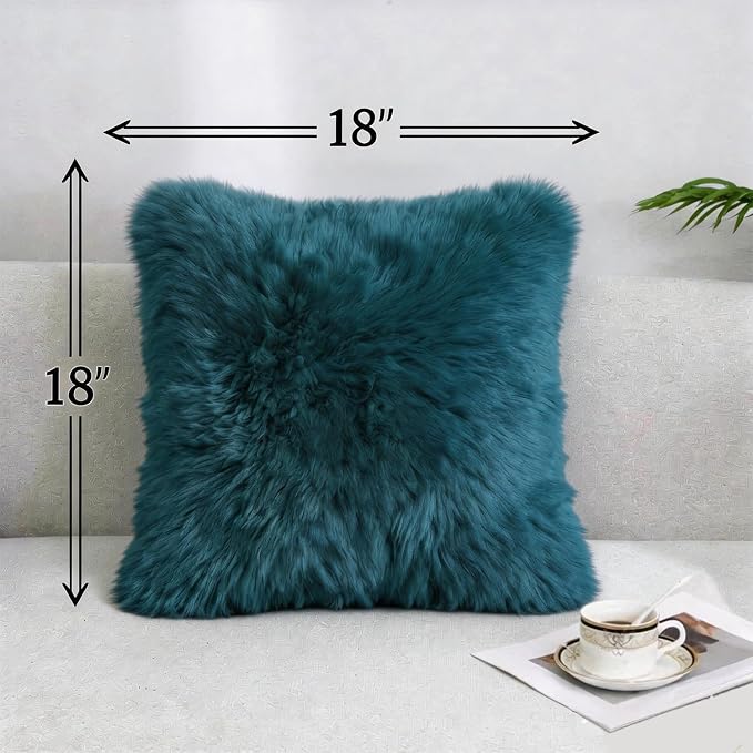 Luxury Soft Fur Sheepskin Fleece Cushion Cover Pillowcase Decorative Throw Pillows Covers, No Pillow Insert, 1pc (Peacock Blue, 18"×18")