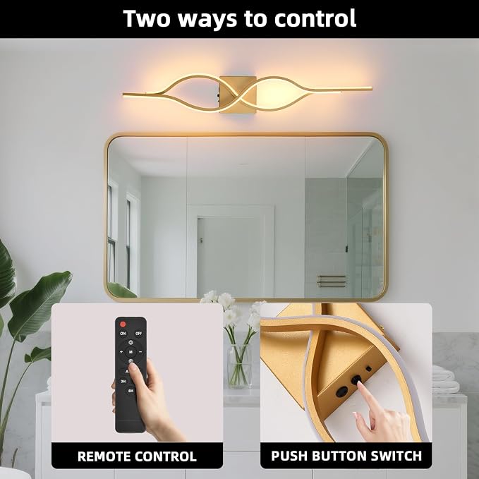 Battery Operated Wall Sconces Set of 2, Gold 31.4'' LED Dimmable Wall Sconce with Remote Control, Adjustable Color Temperature Brightness for Living Room Bedroom and Hallway USB Rechargeable Lighting