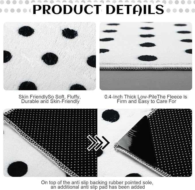 3.3 x 4ft Calming Corner Items Calm Down Classroom Rug Black and White Polka Dots Reading Corner Soft Fluffy Rug Anti-Skid Floor Mat for School Living Bedroom Playroom