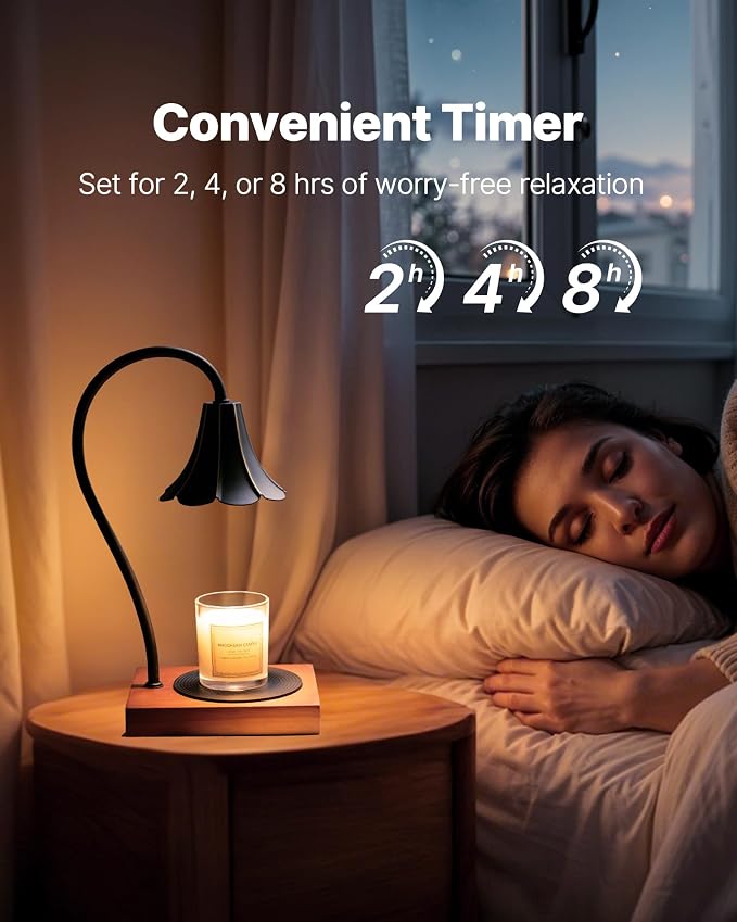 Candle Warmer Lamp with Timer & Stepless Dimmable, Electric Warmer Lamp for Jar Candles, Mid Century Modern Black Wax Melt with 2 Bulbs, Retro Decor House Warming Birthday Gifts