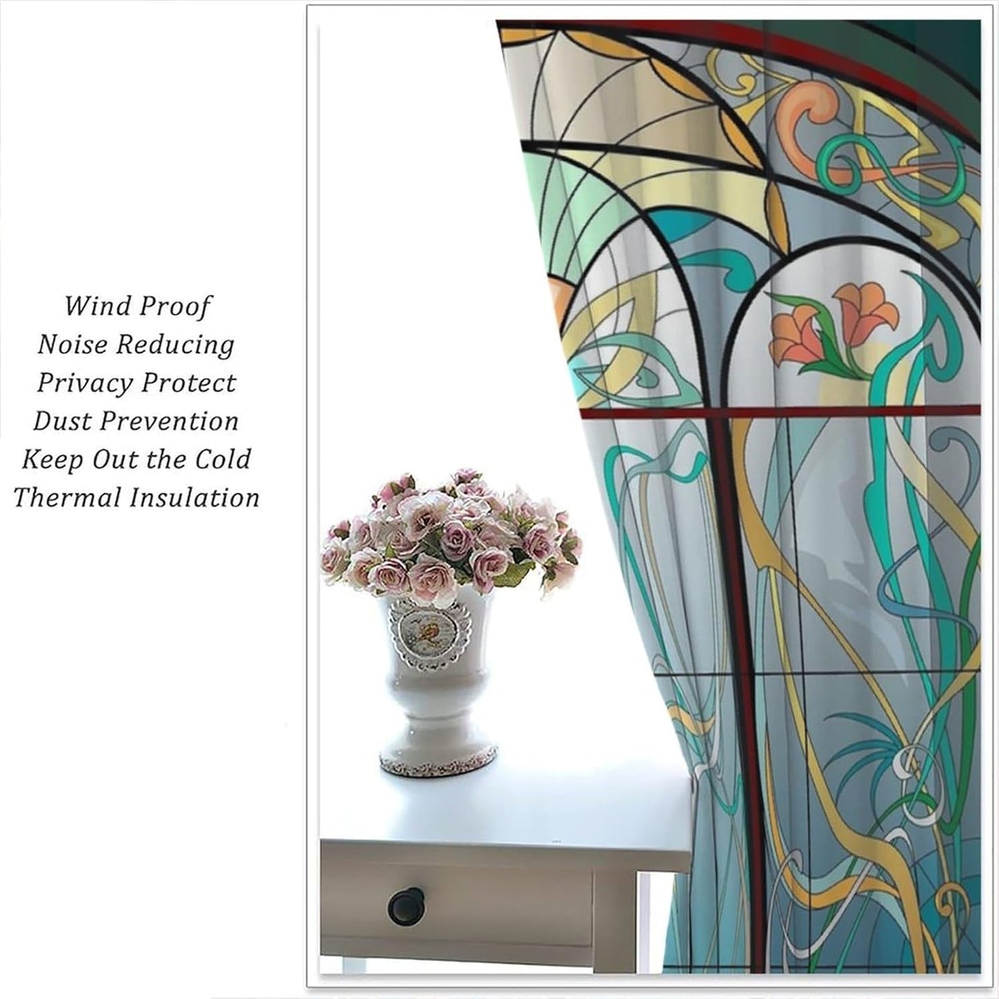 Stained Glass Curtains, Retro Mid Century Boho Abstract Art Home Decor Drapes for Bedroom Living Room Kitchen Window Treatment 2 Panels Set Total Size 42" W X 45" L Inch