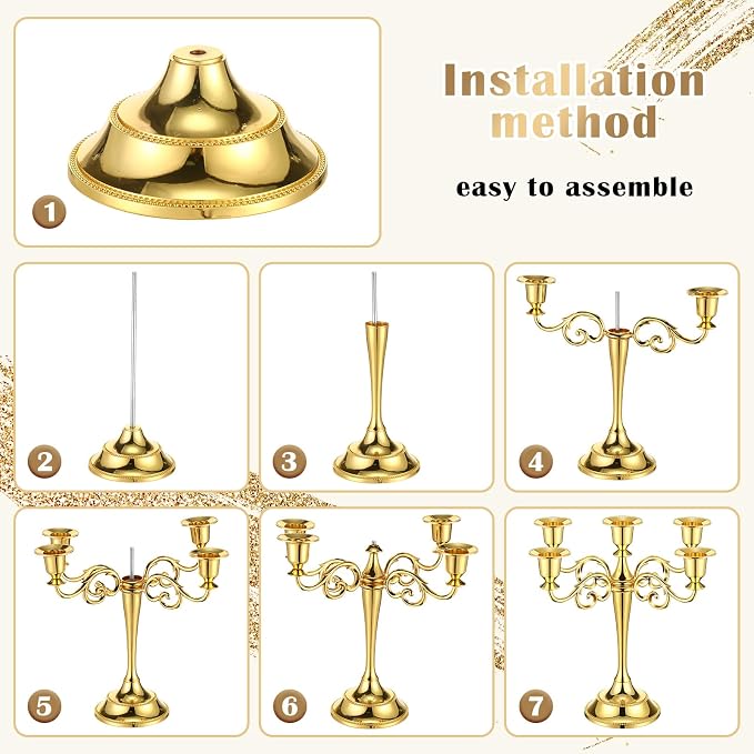 Dandat 3 Pcs 5 Arm Metal Candelabra 10.24 Inch Tall Candlestick Holders Gothic Candle Holder for Home Wedding Church Halloween Theme Party Table Centerpieces(Gold)