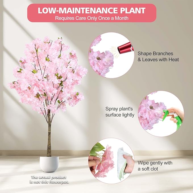 Cherry Blossom Artificial Tree,Fake Pink Cherry Blossom Tree,Lifelike Decorative Plant in Pot for Indoor/Outdoor, Christmas, Garden,Home Office Dec (4FT)