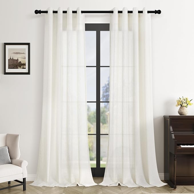 Aersas Natural Grommet Linen Curtains 112 Inches Long for Living Room Bedroom Neutral Boho Modern Privacy Light Filtering Semi Sheer Ivory Cream Off White Linen Drapes 112 Length 2 Panels Set