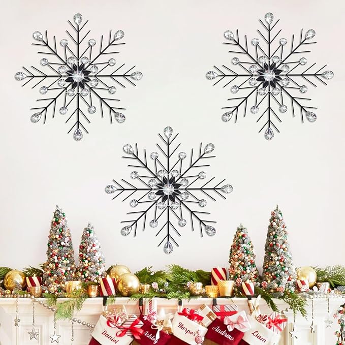ZEXUIRU 3 Pack Black Sunburst Wall Decor – Metal Crystal Wall Art with Sparkling Rhinestones, 14’’/18 Inch Starburst Wall Hanging Set for Living Room Bedroom Bathroom – Modern Bling Home Decorations