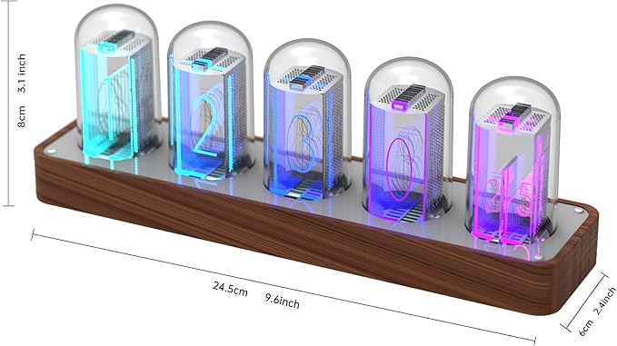 ClocTeck Nixie Tube Clock Walnut Digital Clock, Support Wi-Fi Time SYNC, Alarm & Timer, 12/24H Display, A Retro Gift for Friends (Wood Grain)