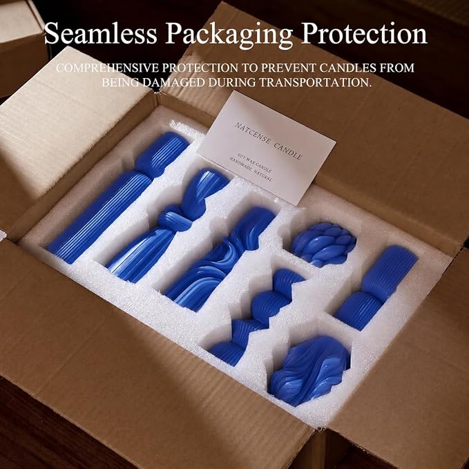 7-Pack Pillar Candles - Soy Wax Handmade Ribbed Candles for Home Decor, Housewarming Gift, Shelf & Table Decor - Aesthetic Modern Candles Set (Blue)