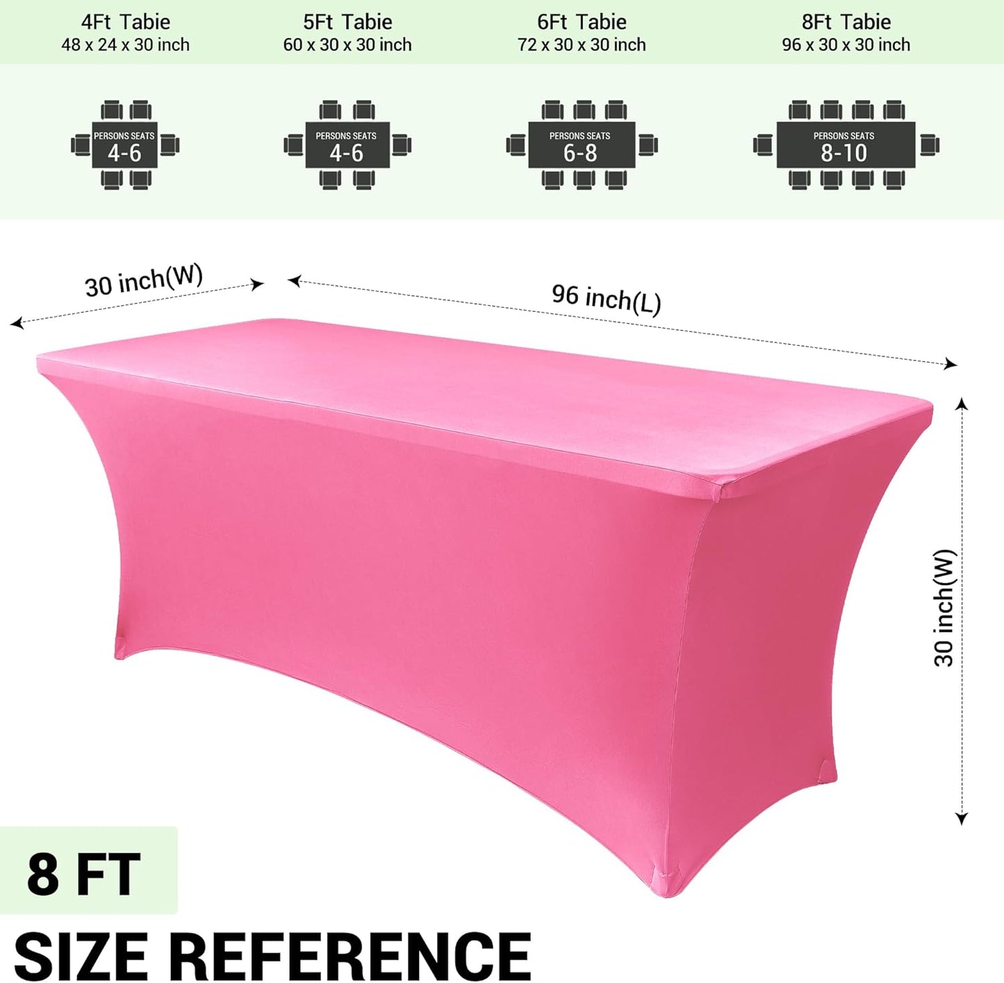 Obstal 8Ft Stretch Spandex Table Cover for Standard Folding Tables - 2 Pack Universal Rectangular Fitted Tablecloth for Party, Banquet, Events, Trade Show (Dark Pink, 96L x 30W x 30H Inches)