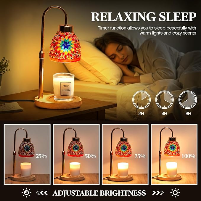 Baquler Turkish Candle Warmer Lamp with Timer Electric Dimmable Candle Warmer Turkish Table Lamp Adjustable Height Moroccan Decor Lighting for Women Mom Birthday Gifts Bedroom Home Office Decor