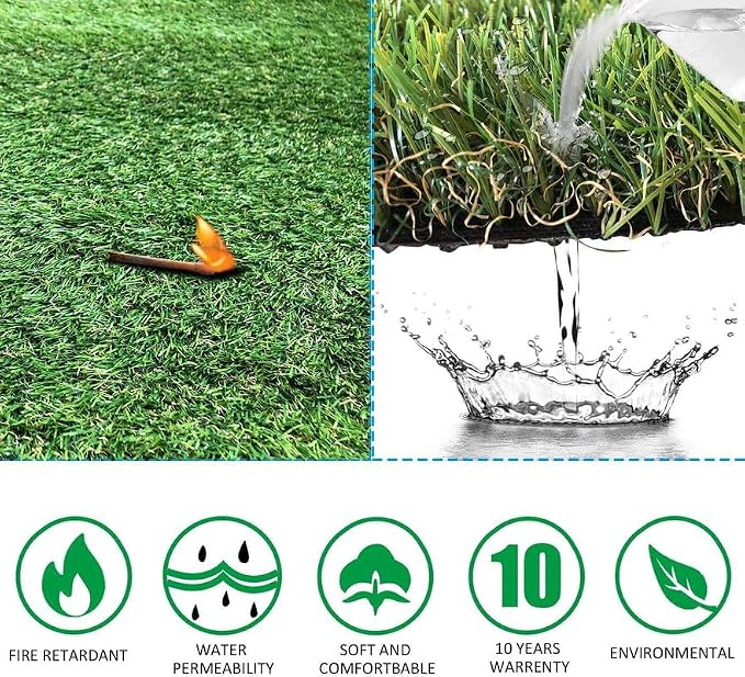 Petgrow Artificial Grass Turf 8FTX40FT- Realistic & Thick Synthetic Fake Grass Mat for Outdoor Garden Landscape Pet Dog Grass Rug Faux Turf