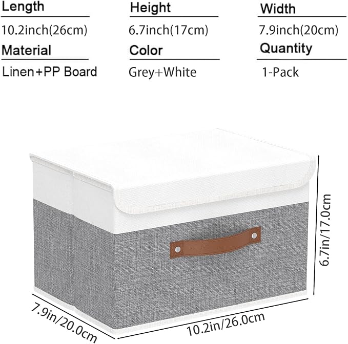 Yawinhe Collapsible Storage Bins, Decorative Storage Basket Boxes with Lids, Cube Closet Organizer Basket with Handles for Home Decor, Storage Containers for Organizing,Grey and White, SNK024WGN-1