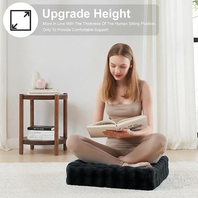 JKMAX 22 inches Floor Pillow for Adults - Large Meditation Cushion with Thick Foam & Soft Tufted Cover - Premium Outdoor Square Floor Cushion Seat - Yoga Pillows for Sitting On Floor - Black