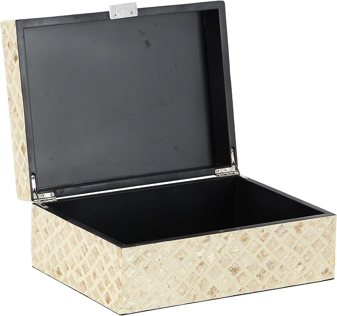 Deco 79 Mother of Pearl Shell Handmade Decorative Box Decorative Keepsake Boxes with Hinged Lid, Set of 2 Storage Boxes 12", 8"W, Cream