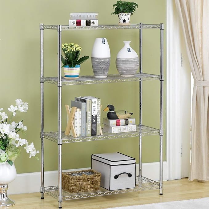 BestOffice 4-Storage Shelves Metal Garage Shelving Wire Shelf Organizer Shelving, 36" x 14" x 54", Unit 250 lbs Per Shelf, Chrome | Sturdy, Adjustable, Easy Assembly | Garage Pantry Kitchen Closet