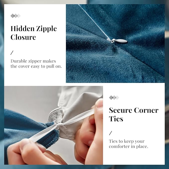 WARMDERN Blue Flanne Velvet Duvet Cover Queen Sizel Duvet Cover Bedding Sets, 3pcs Ultra Soft Luxury Textured Modern Crystal Velvet Duvet Covers with Zipper Closure(Blue, Queen)