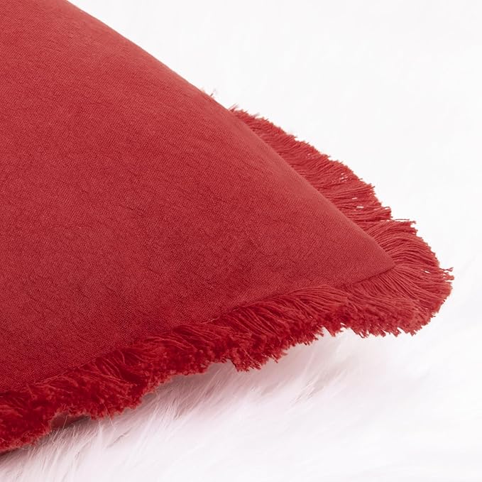 ZWJD Red Pillow Covers 12x20 Set of 2 Throw Pillows with Fringe, Chic Cotton Decorative Square Cushion Covers for Sofa, Couch, Bed, Living Room, Farmhouse, Boho Decor