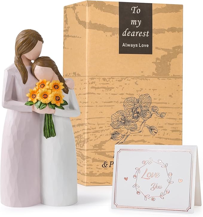 Sunflower Mother Daughter Figurine, Hand-Painted Resin Figure, Gift for Mom from Daughter with Gift Box, Perfect for Mother’s Day, Birthday, Christmas.