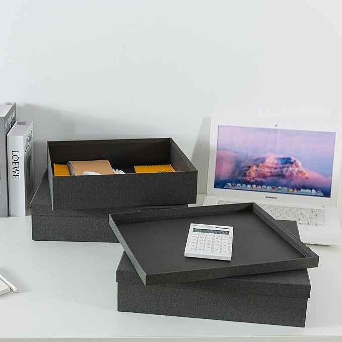 Soul & Lane Decorative Storage Boxes with Lids, Paper Storage Box Set for Keepsakes and Photos, Decorative Boxes for Home Decor, Stationery, Office Organizers, Black Kraft