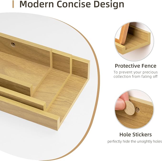 Acovy Floating Shelves Set of 6, 36 Inch Wall Mounted Picture Ledge Shelf with Lip, Oak Display Shelves for Living Room, Bedroom, Nursery, Bathroom & Kitchen