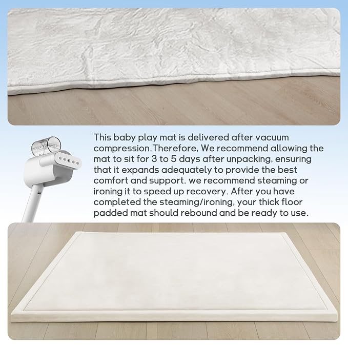 Baby Play Mat for Floor Nursery Rug Muscle Mat Area Rug Playroom Rug 79"x79" Playpen Mat Elastic Foam 1.3" Thick Crawling Mat for Babies,Toddlers, Infants, Kids,Cream