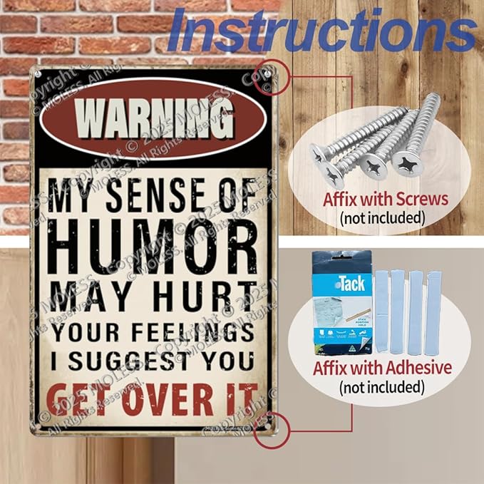 Vintage Man Cave Decor Signs – MY SENSE OF HUMOR | 12x8″ Funny Metal Sign for Man Cave, Garage, or Workshop Wall Decor – Man Cave Accessories & Gifts for Men, 2358